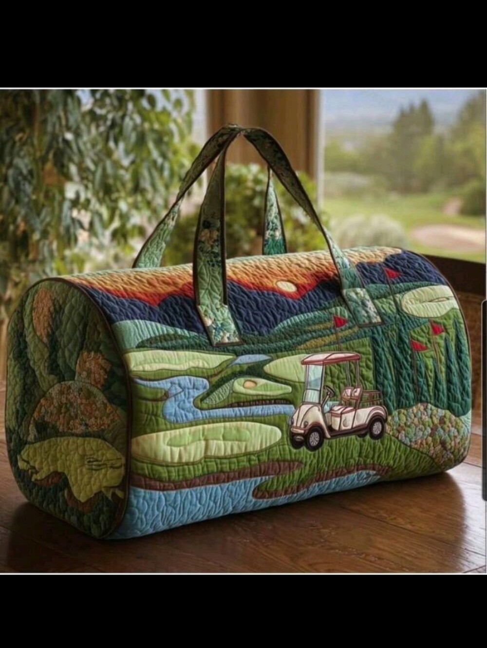 BRAND NEW ** Quilted Golf Course Print Duffel Bag in Green